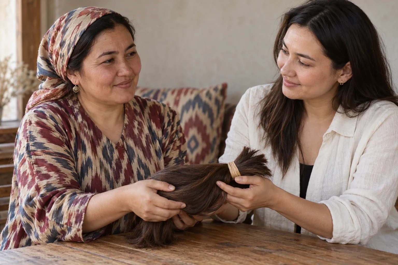 Uzbek hair bundles recorded and sorted at collection